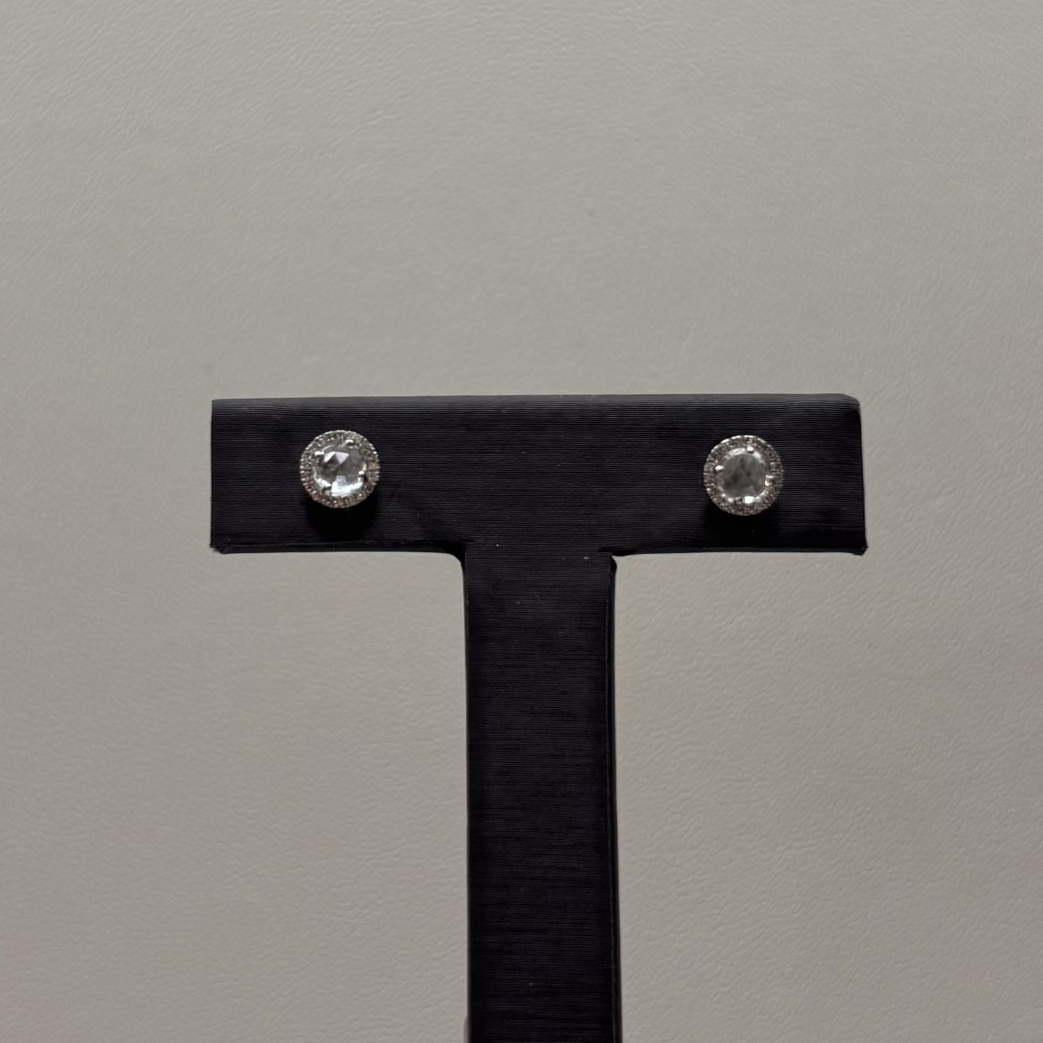 14KW White Quartz and Diamond Earrings