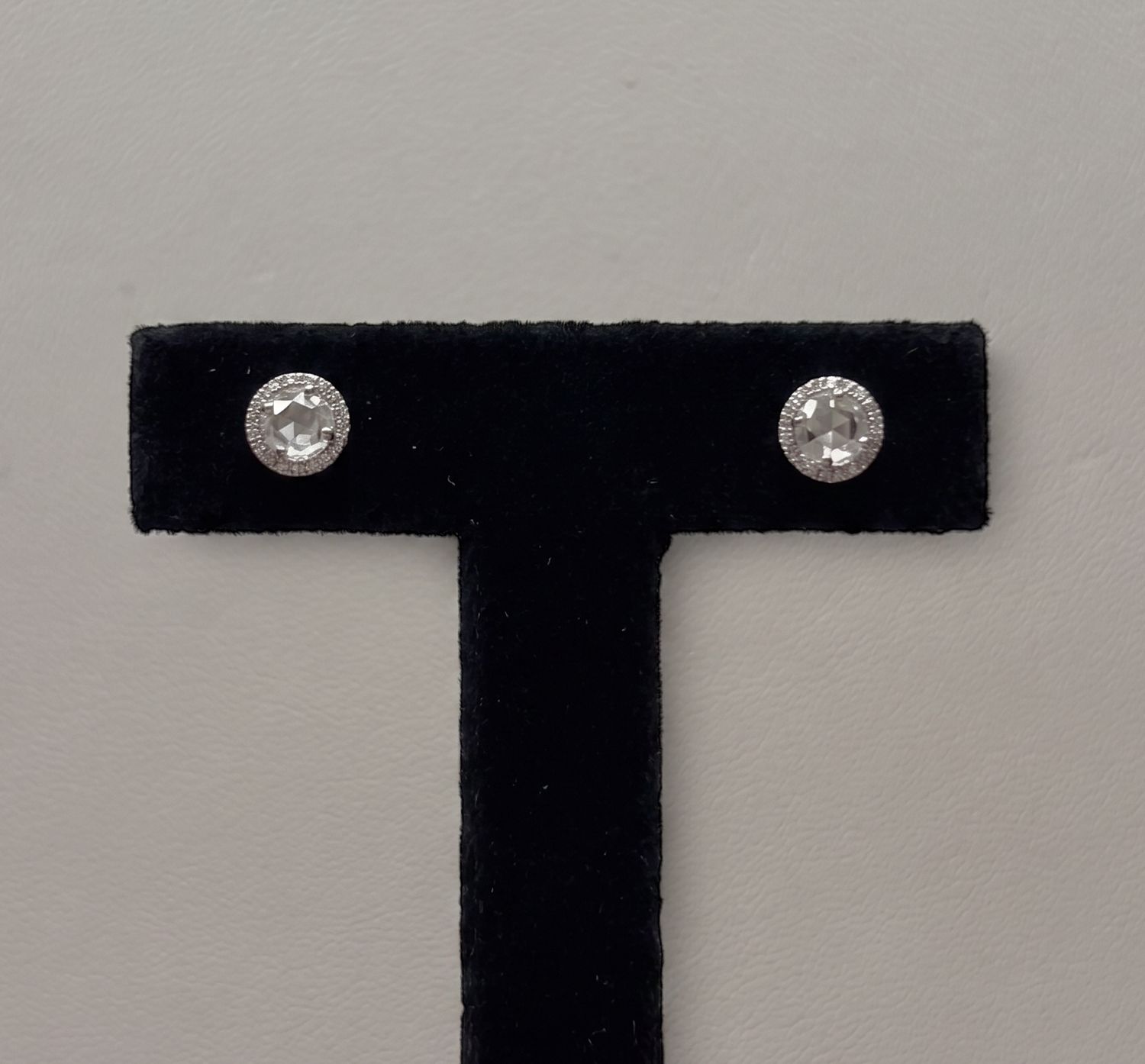 14KW White Quartz and Diamond Earrings