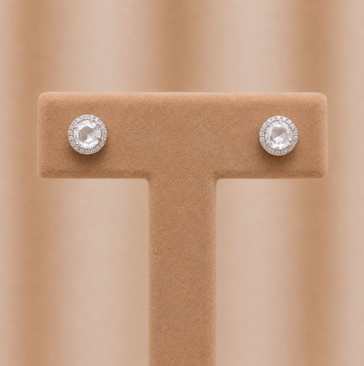 White Quartz  Diamond Halo Earrings (April)
