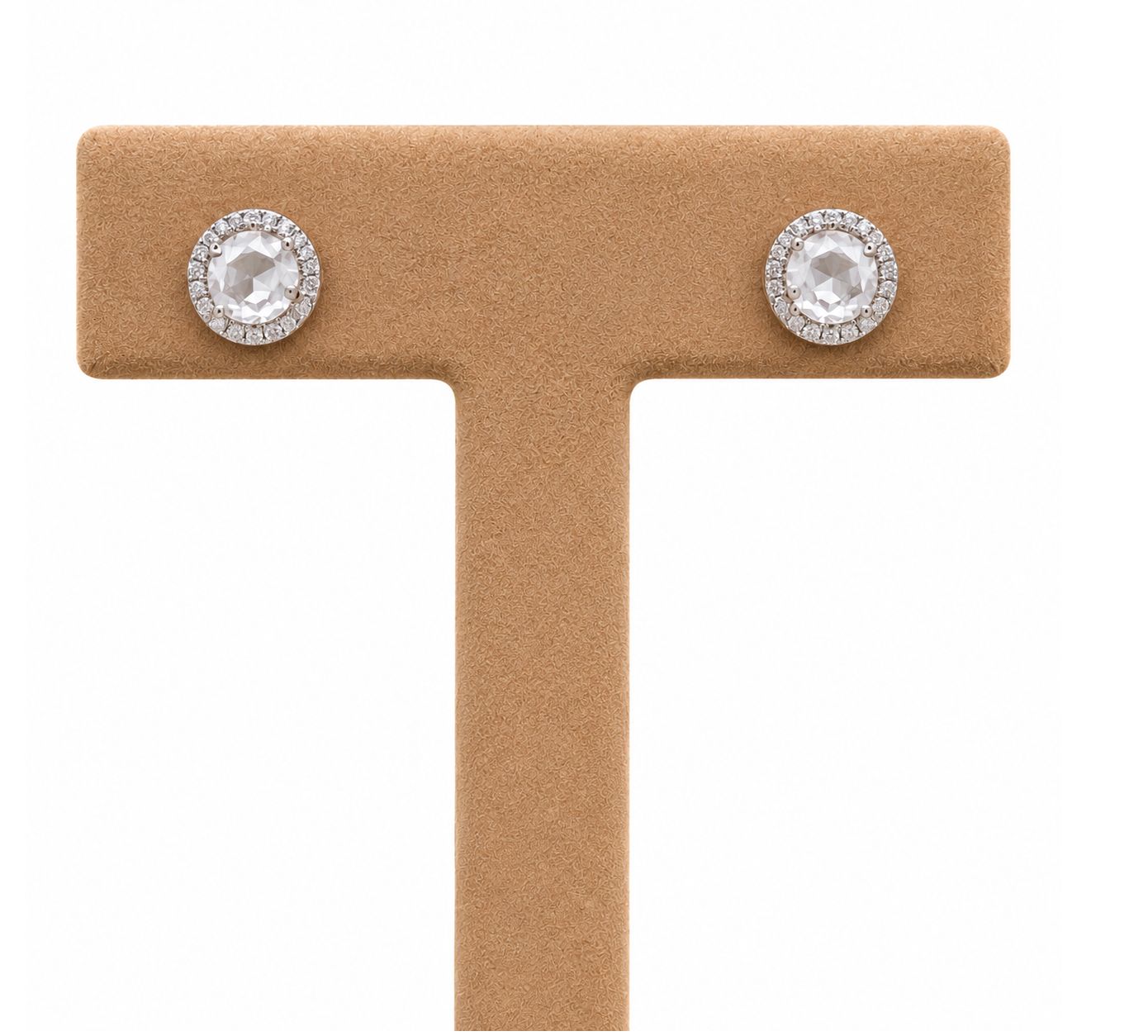 White Quartz  Diamond Halo Stud Earrings