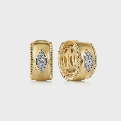 14K Yellow Gold Diamond Bujukan 15mm Huggie Earrings