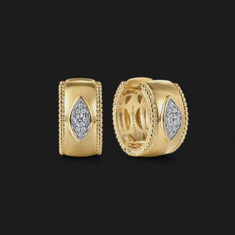 14K Yellow Gold Diamond Bujukan 15mm Huggie Earrings