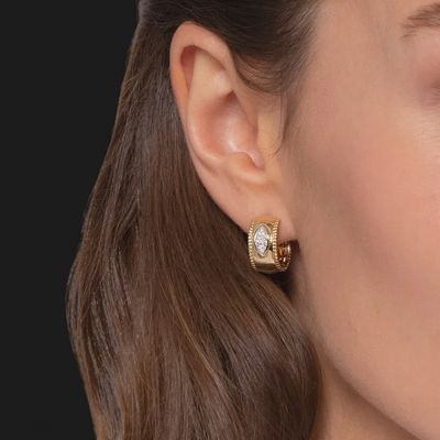 14K Yellow Gold Diamond Bujukan 15mm Huggie Earrings