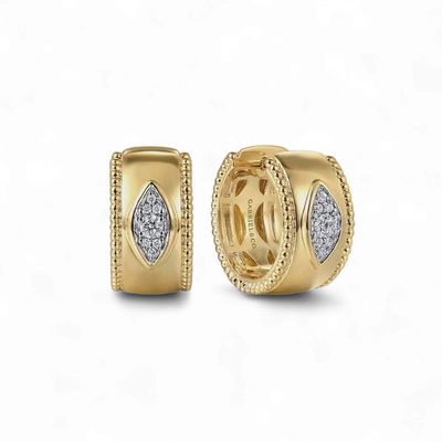 14K Yellow Gold Diamond Bujukan 15mm Huggie Earrings