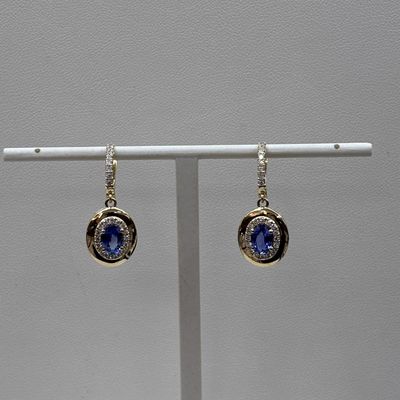 18KY Sapphire Oval w/ Diamonds Earrings David Kord