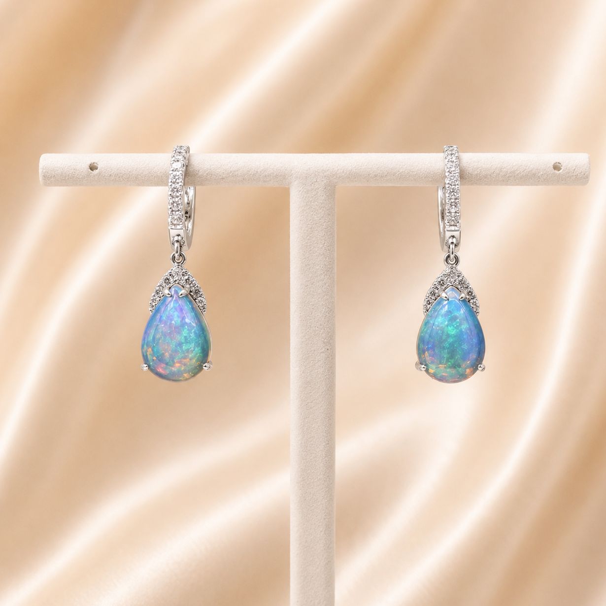 Opal Pear Shape Diamond Dangle Earrings