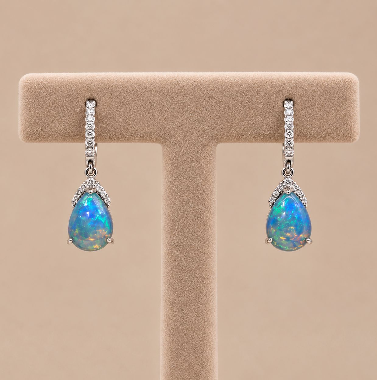 Opal Pear Diamond Dangle Earrings