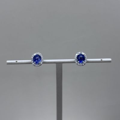 18KW Sapphire Oval Diamond Earrings David Kord