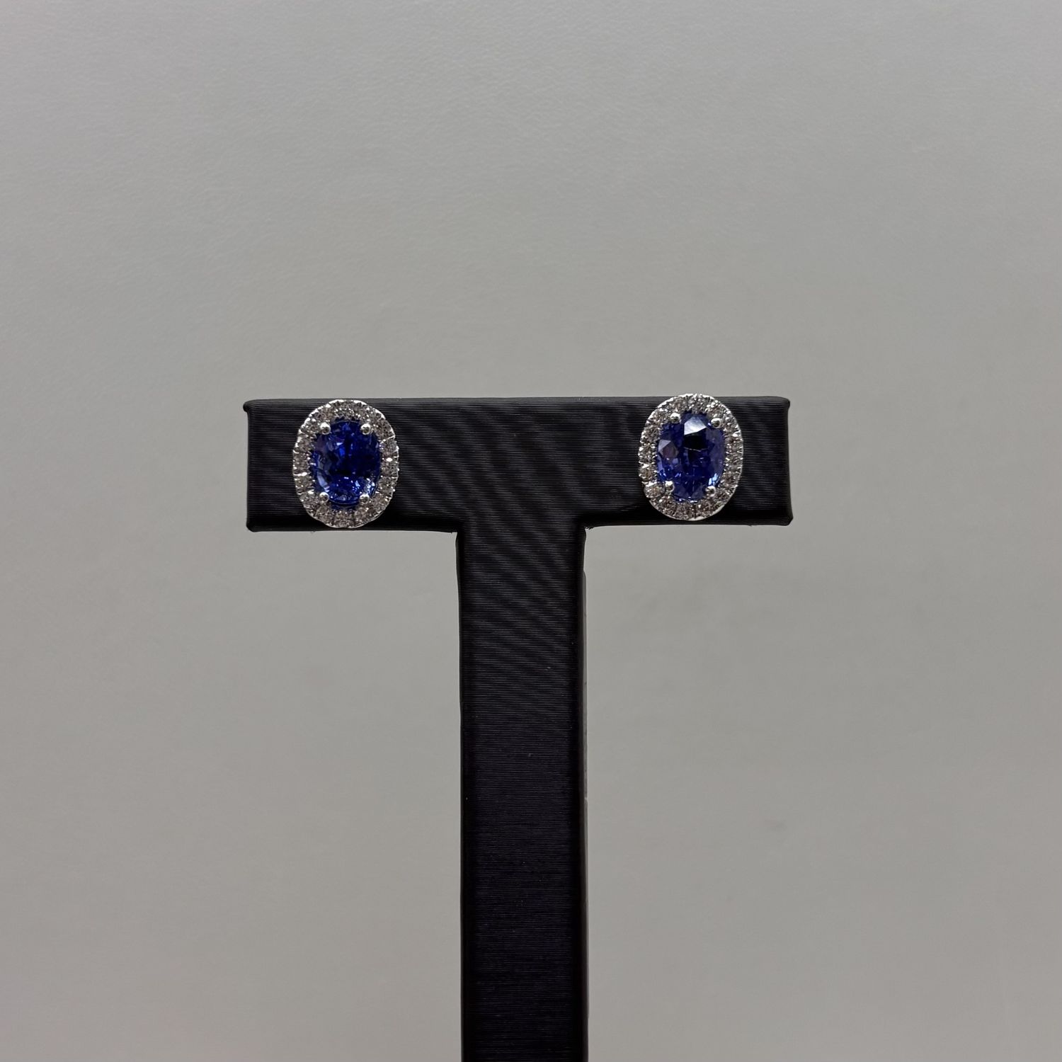18KW Sapphire Oval Diamond Earrings