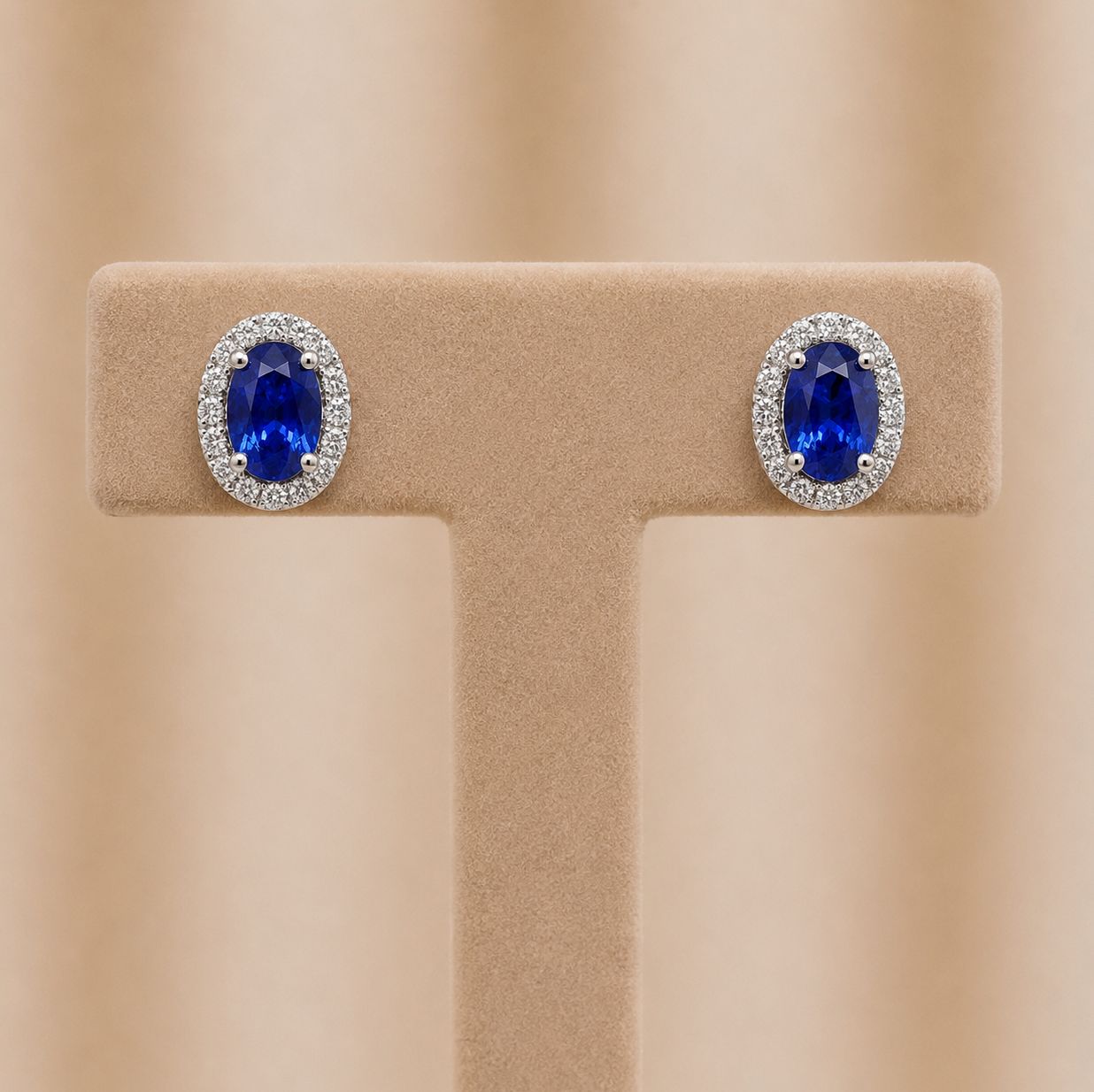 Oval Sapphire Diamond Halo Earrings