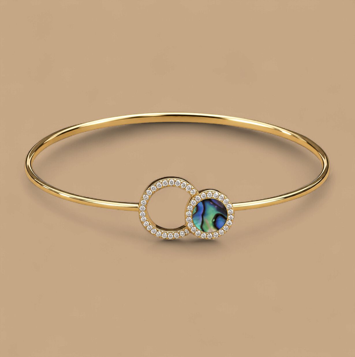 Gold Abalone and Diamond Open Bangle