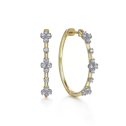 14K Yellow Gold Diamond Classic Hoop Earrings