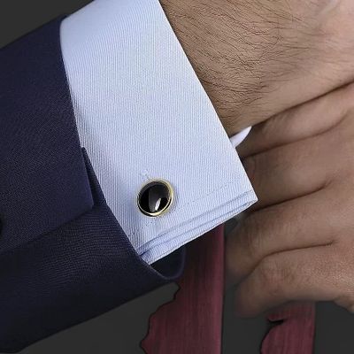 14K Yellow Gold Round Cufflinks with Black Onyx Stones