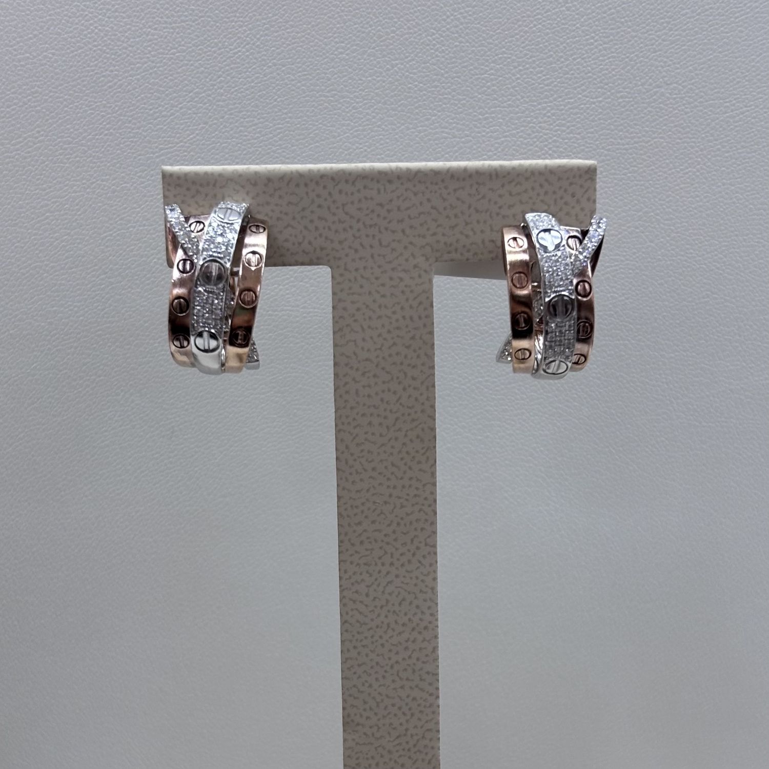 Intertwined Rose &amp; White Gold Diamond Earrings S Kashi