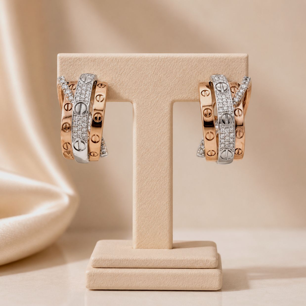 Intertwined Rose &amp; White Gold Diamond Earrings