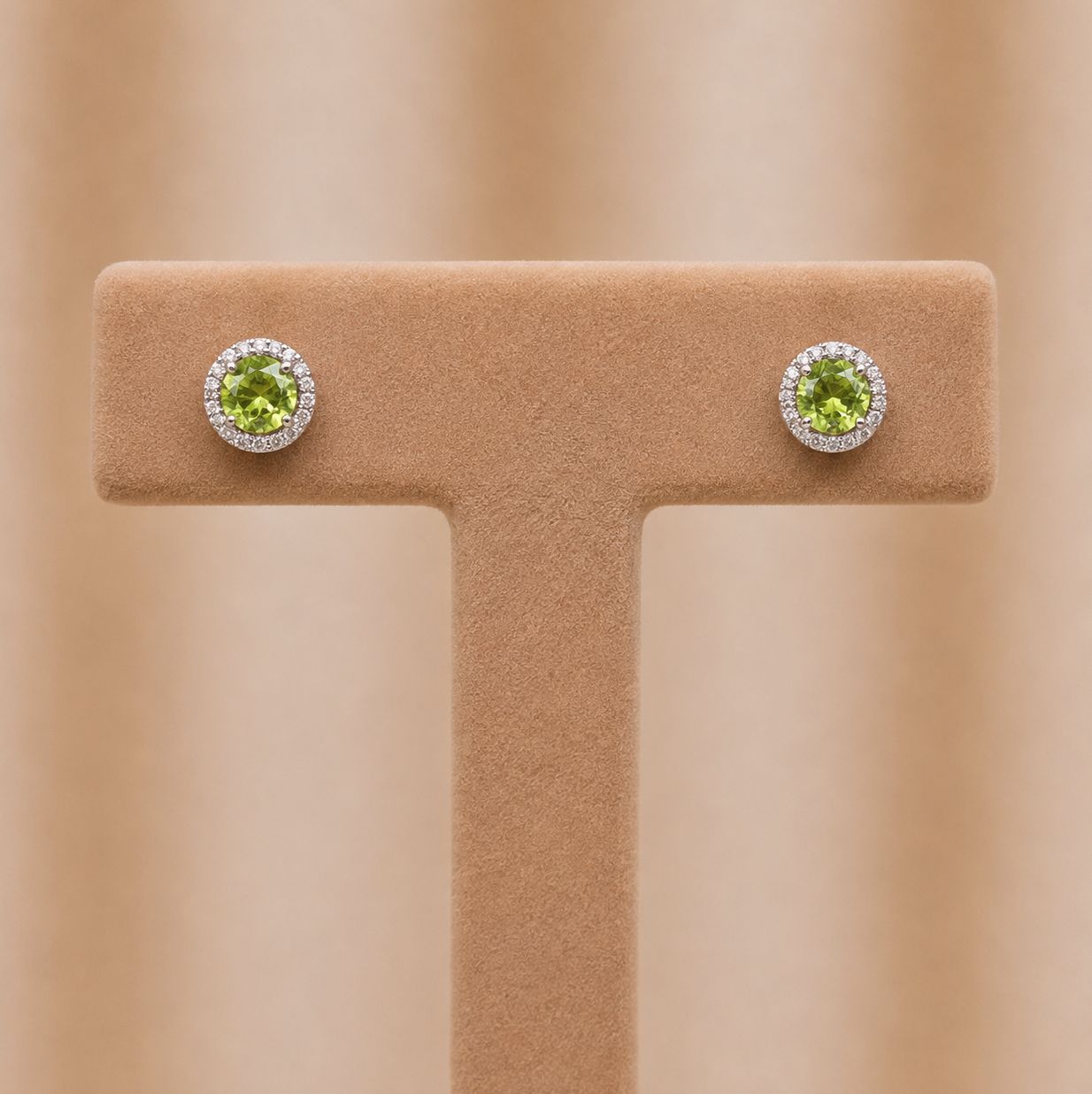 Peridot Halo Diamond Studs (August)