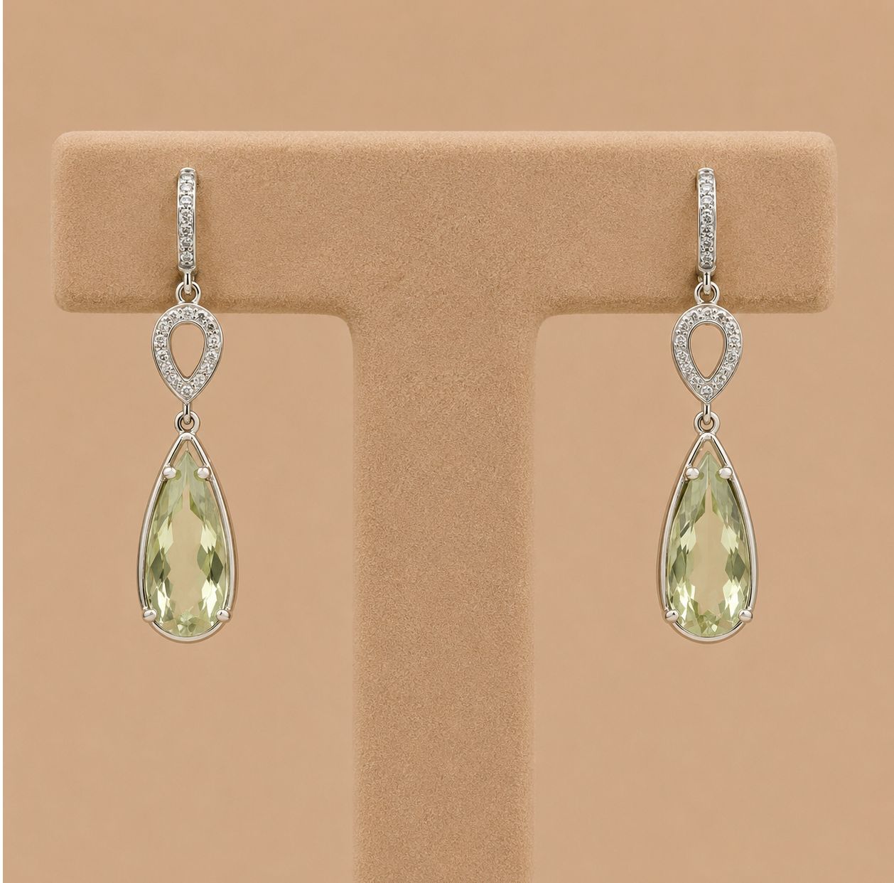 Light Green Amethyst &amp; Diamond Dangly Earrings