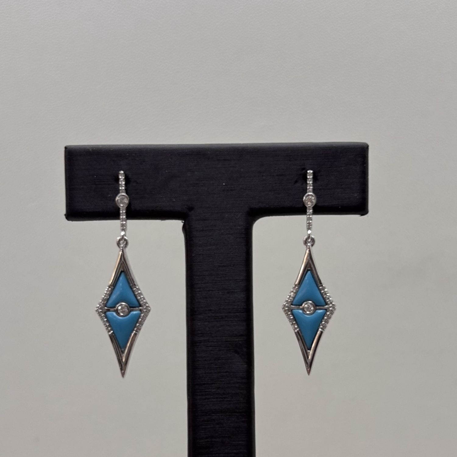 14KW Turquoise &amp; Diamond Kite Earrings
