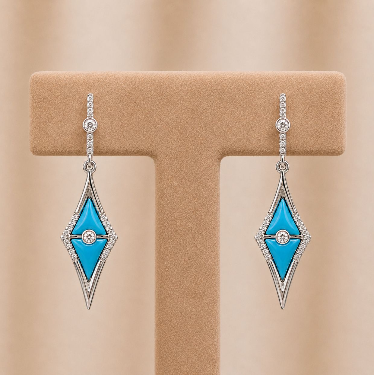 Turquoise &amp; Diamond Kite Earrings