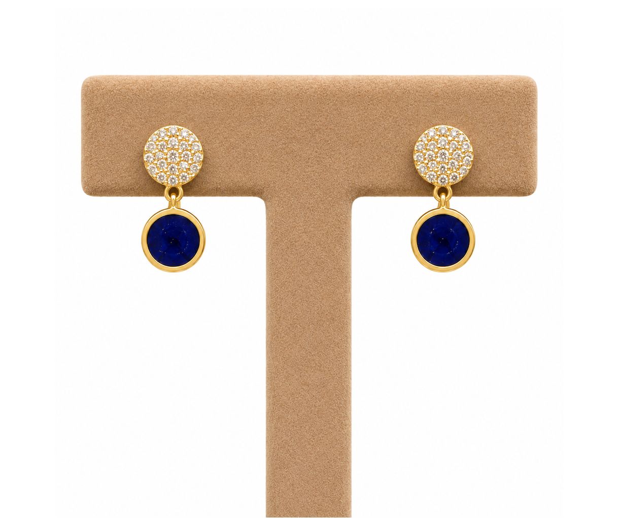 Double Circle Lapis Lazuli  Diamond Dangle Earrings