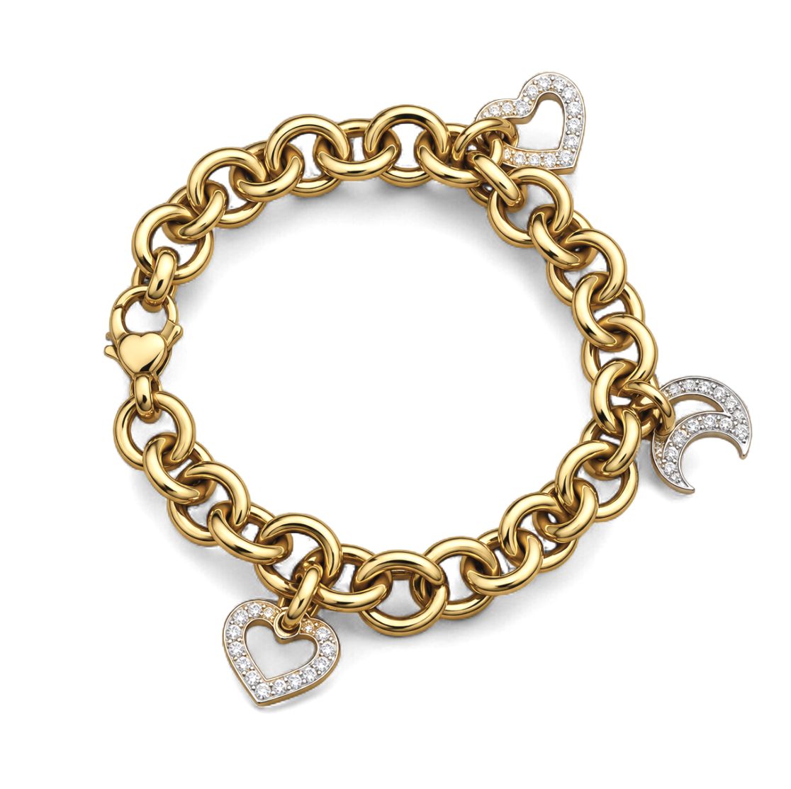 Hearts and Moon Charm Bracelet (6.8g)