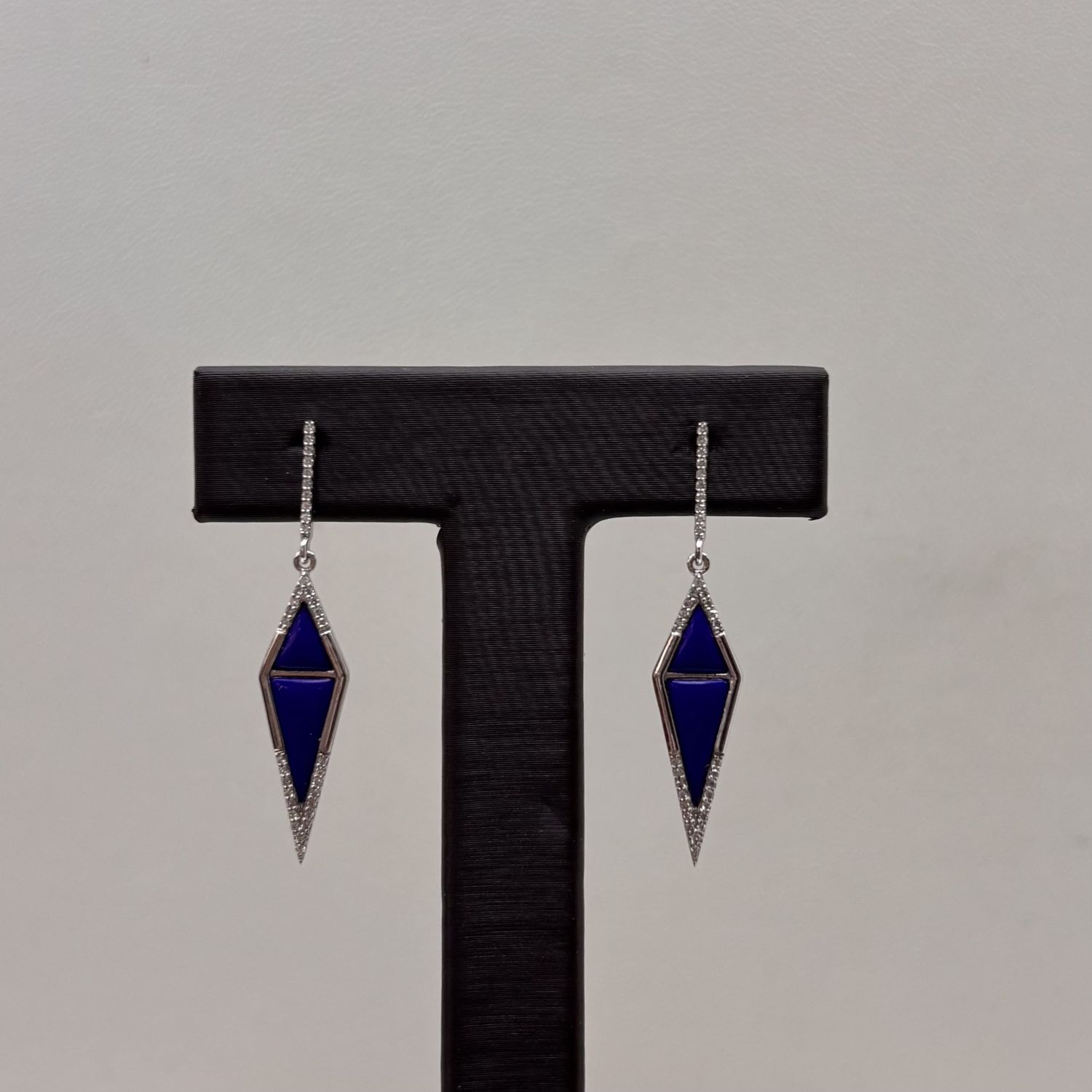 14KW Lapis Lazuli &amp; Diamond Kite Earrings