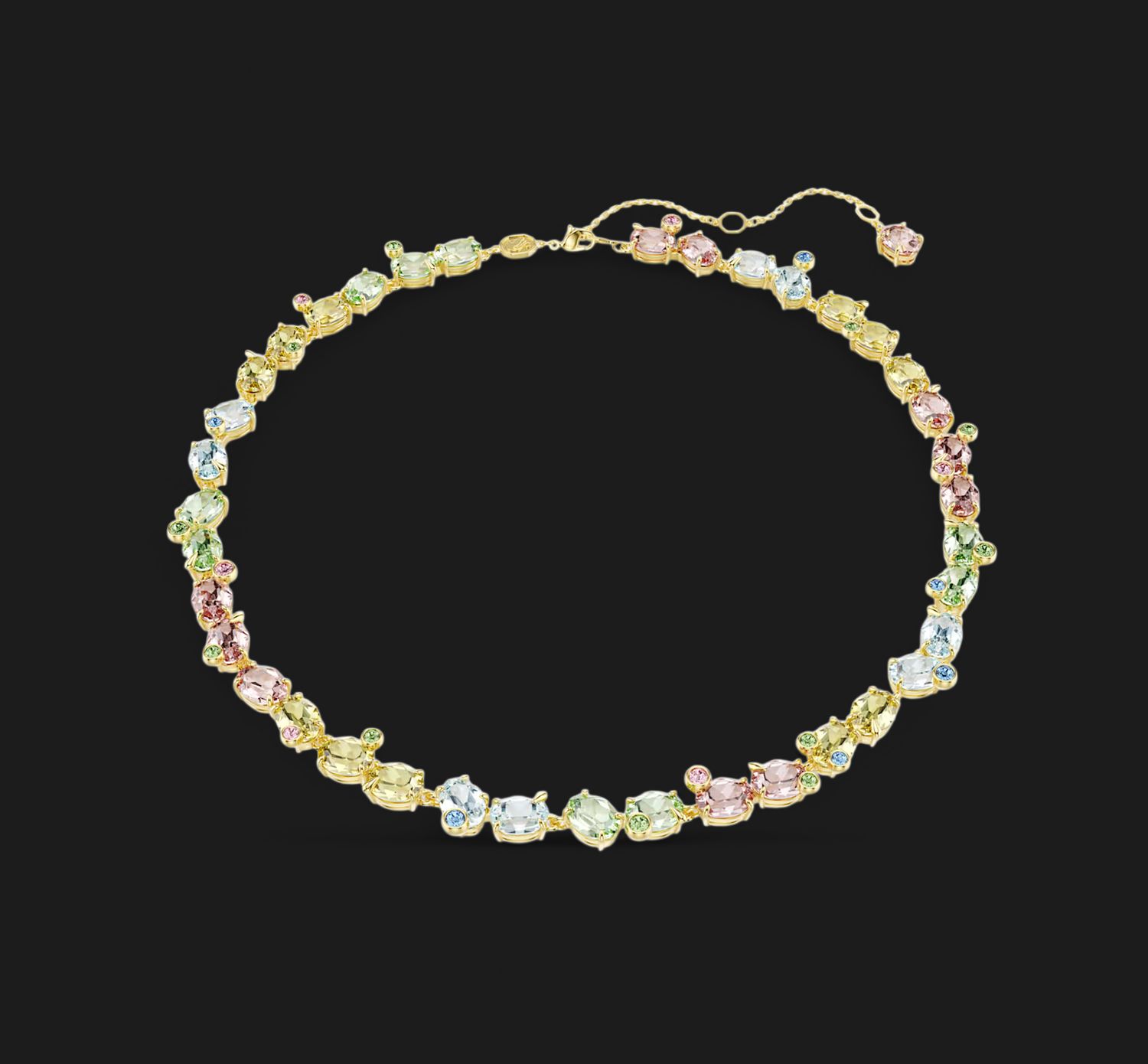 Gema Tennis Necklace, Mixed Cuts, Multicolored, Gold Tone - 5714836
