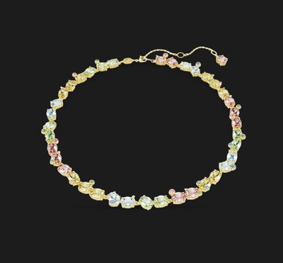 Gema Tennis Necklace, Mixed Cuts, Multicolored, Gold Tone - 5714836