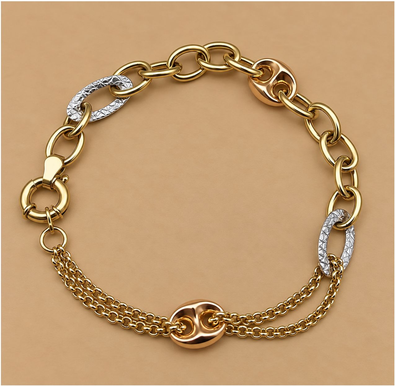 Gold Link &amp; Charm Bracelet (5.3g)