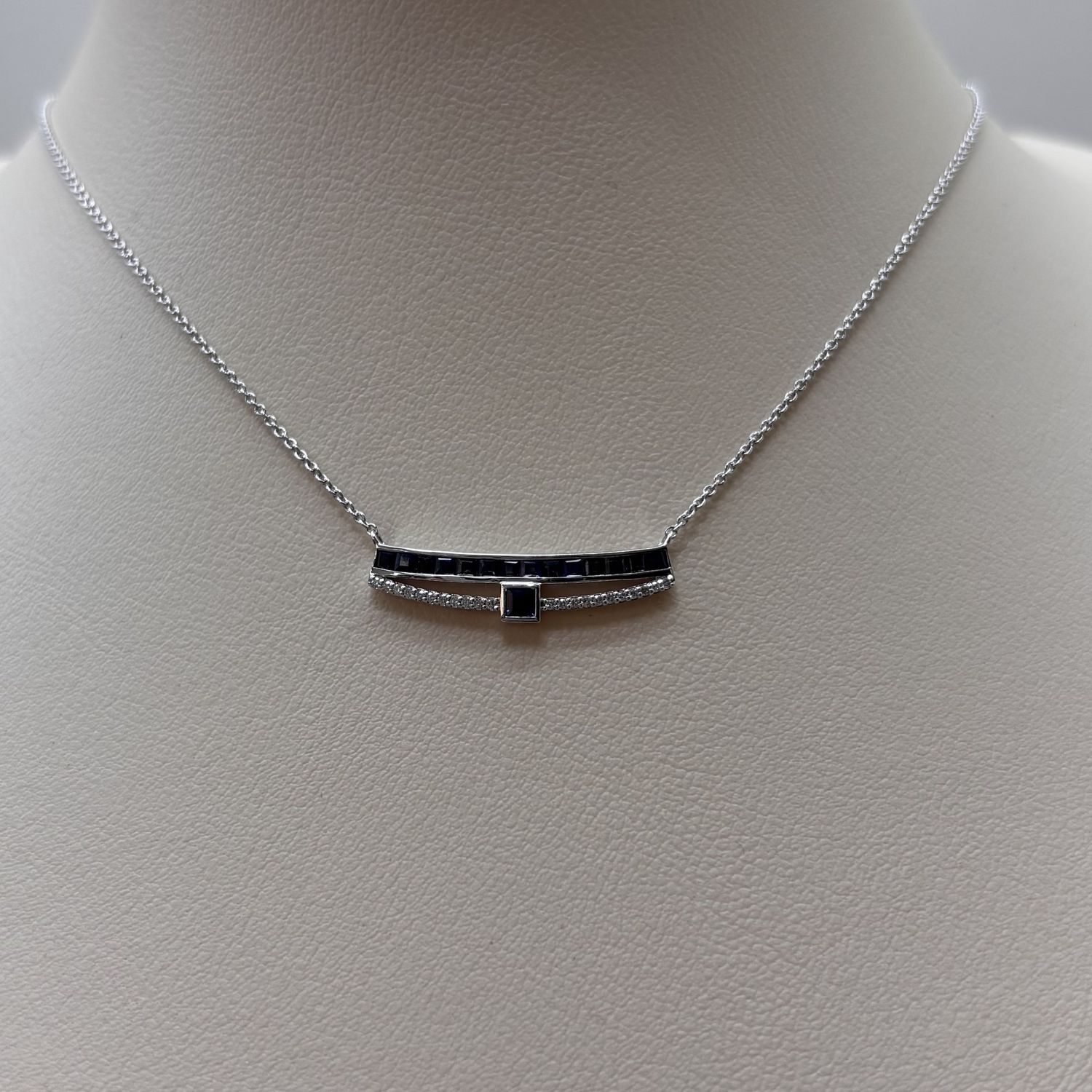 14KW Sapphire Diamond Bar Necklace