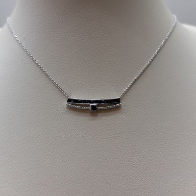 14KW Sapphire Diamond Bar Necklace