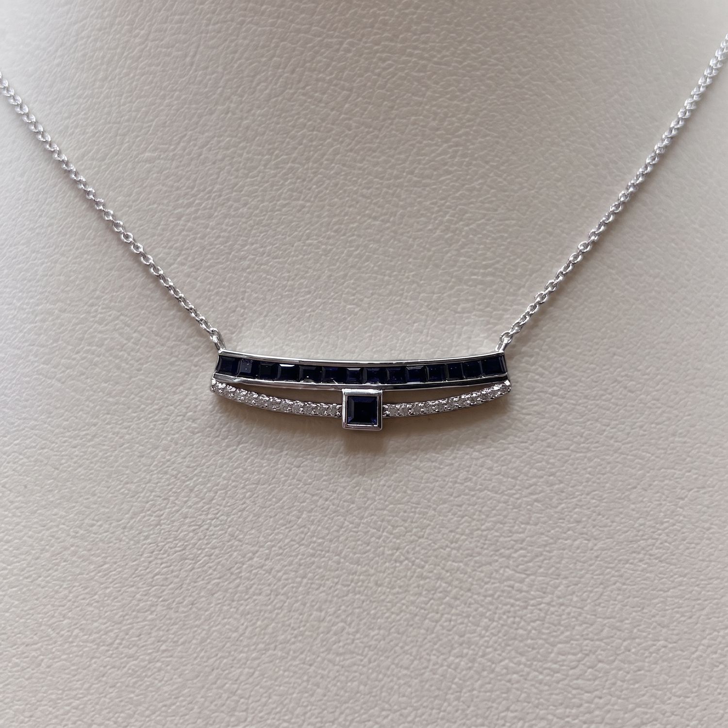 14KW Sapphire Diamond Bar Necklace