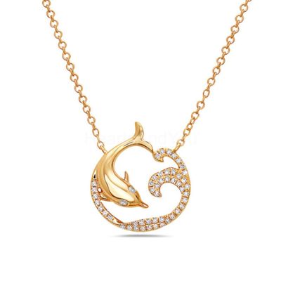Gold Diamond Dolphin &amp; Wave Pendant Bassali