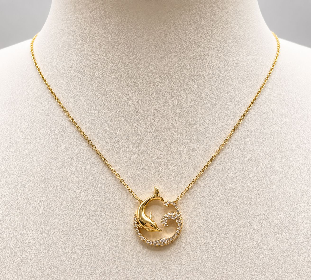 Gold  Dolphin &amp; Wave Diamond Pendant