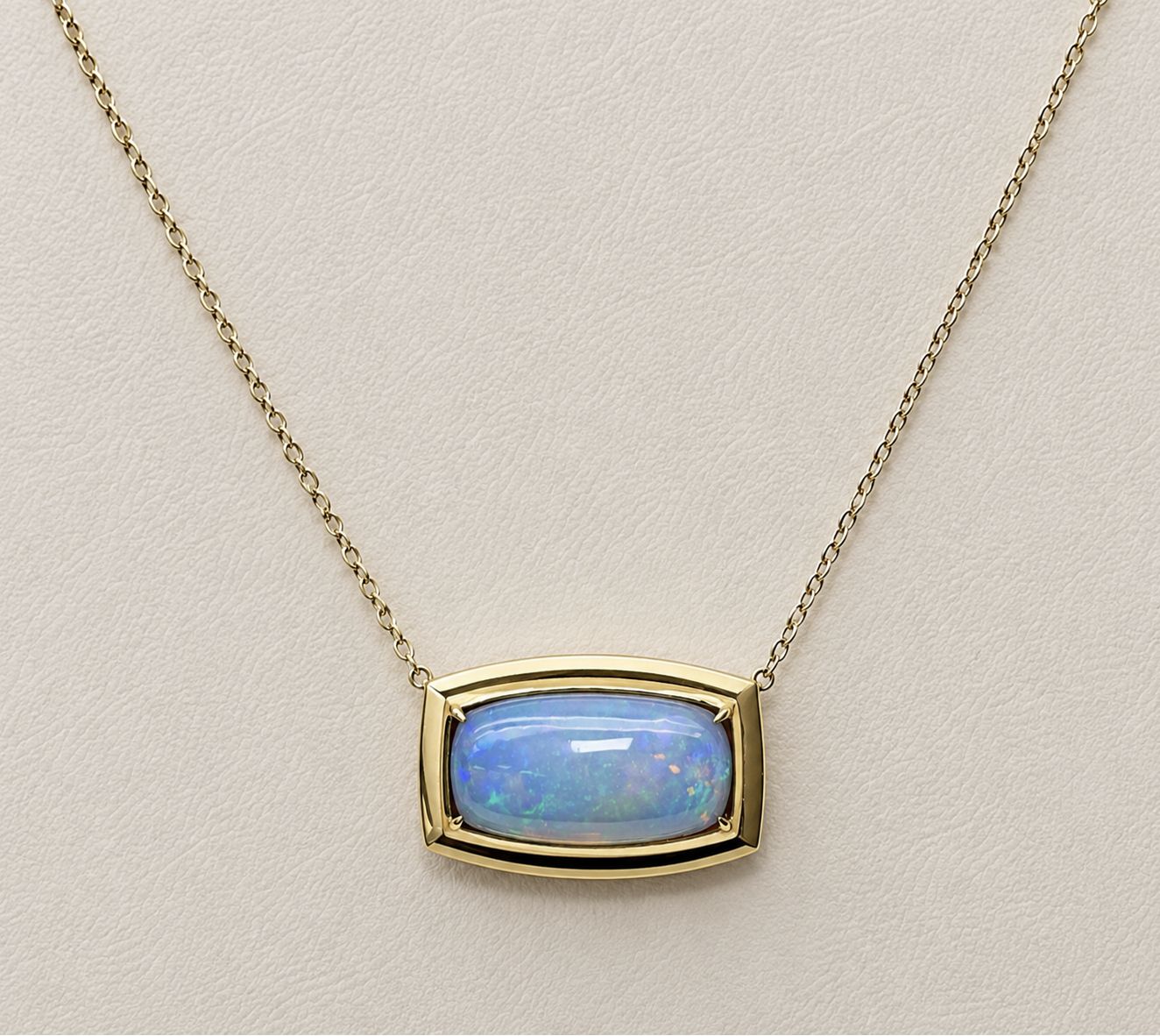 Unique Rectangular Opal Bezel Necklace