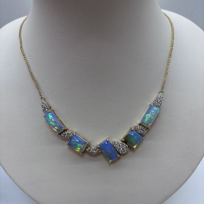14KY Opal Mixed Stone Double Chain Necklace David Kord
