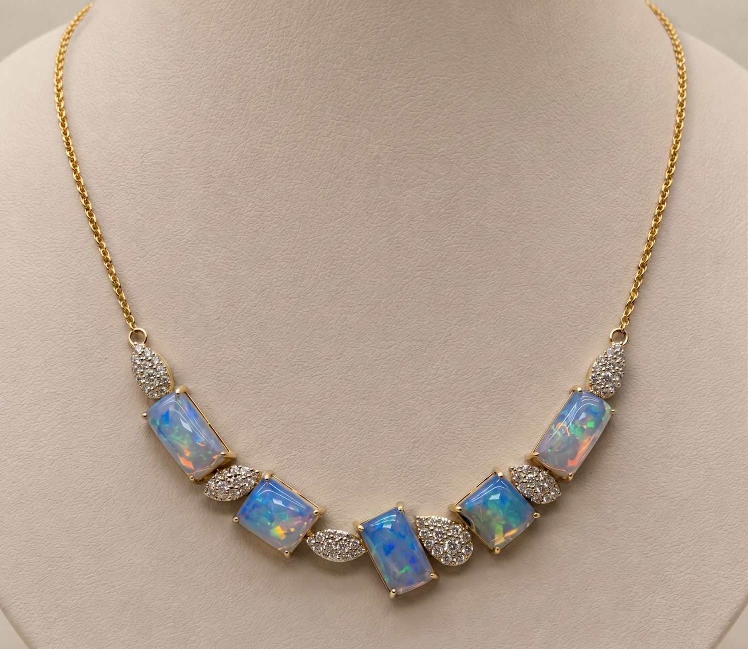 14KY Opal Mixed Stone Diamond Necklace