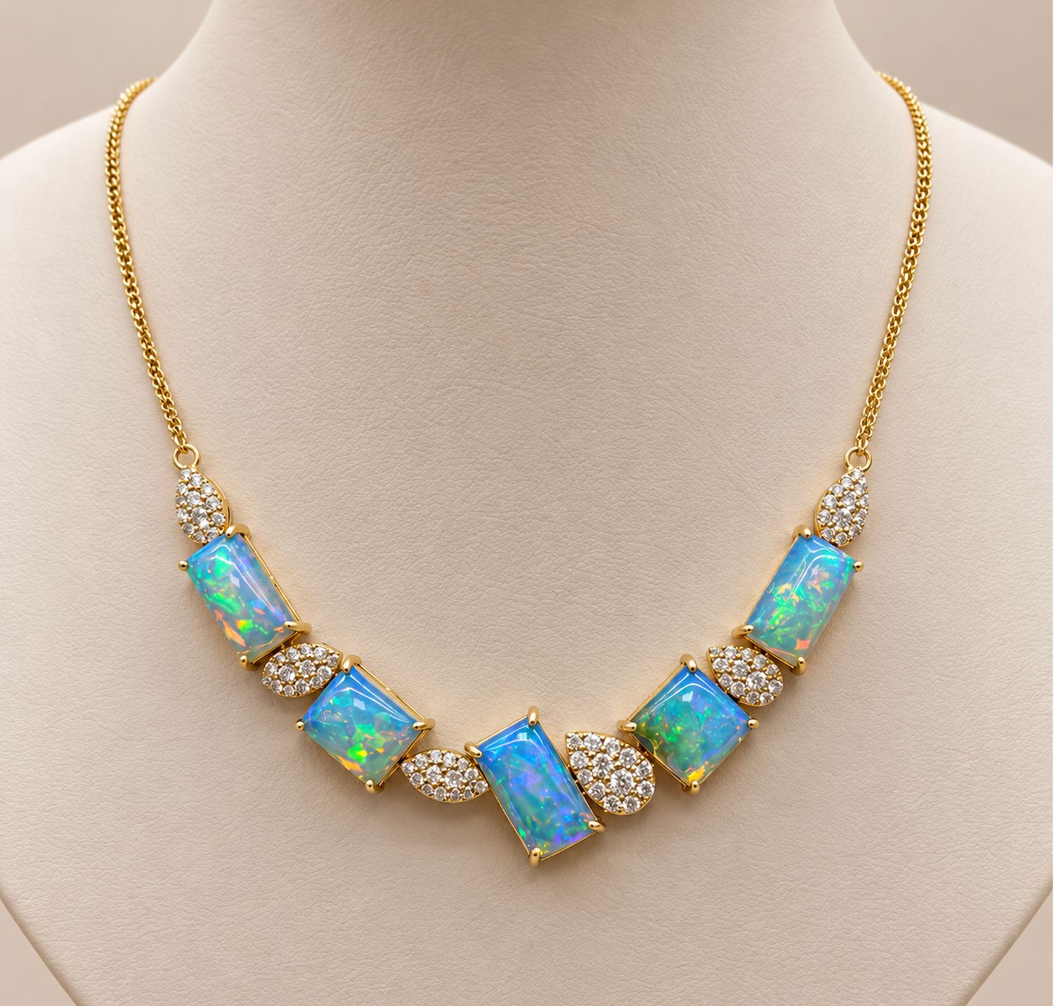Opal Mixed Stone Diamond Necklace