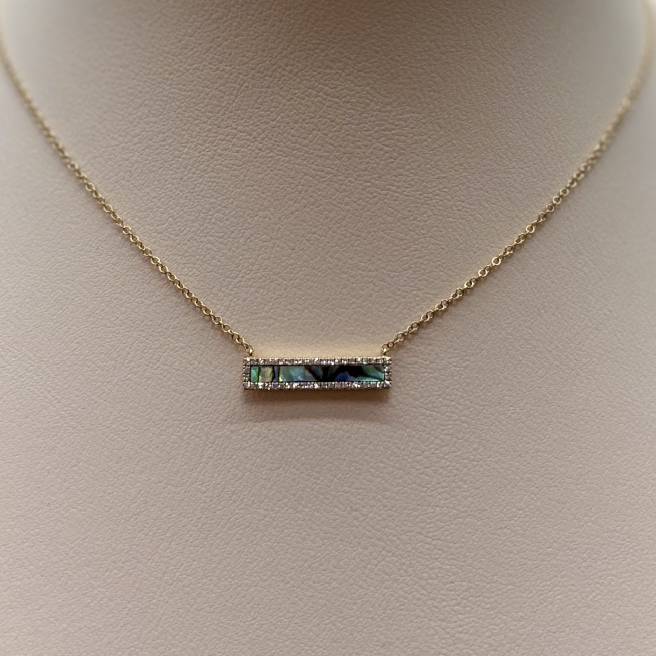 14KY Abalone &amp; Diamond Bar Pendant