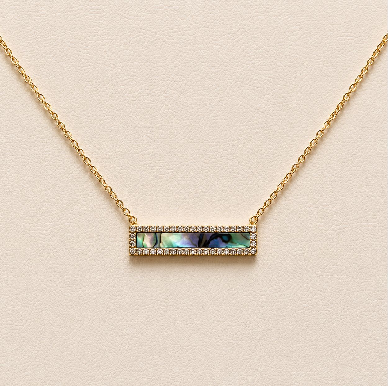 Abalone &amp; Diamond Halo Bar Pendant