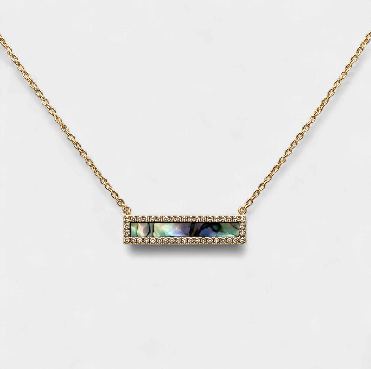 Abalone Diamond Halo Bar Pendant