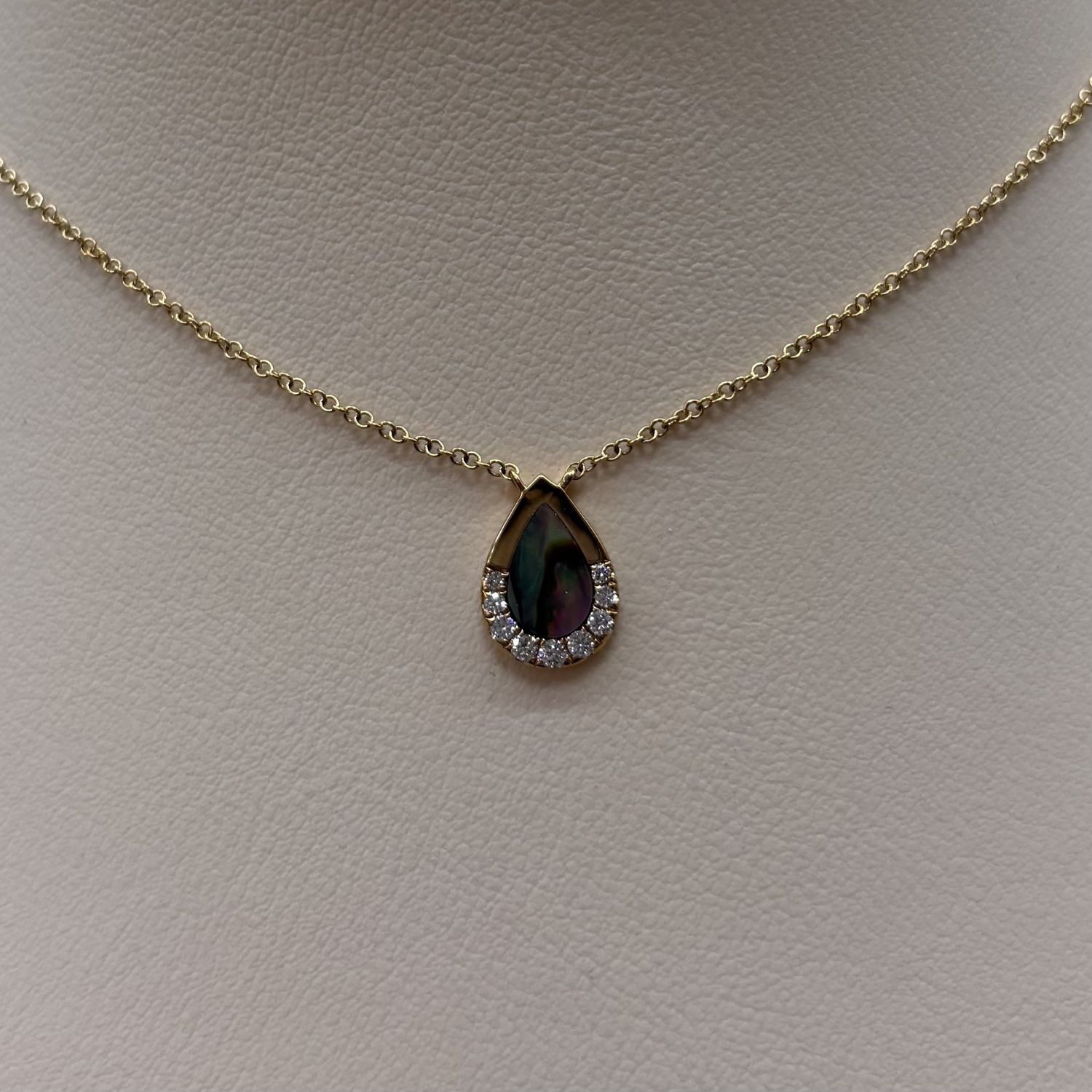 14KY Abalone &amp; Diamond Teardrop Pendant