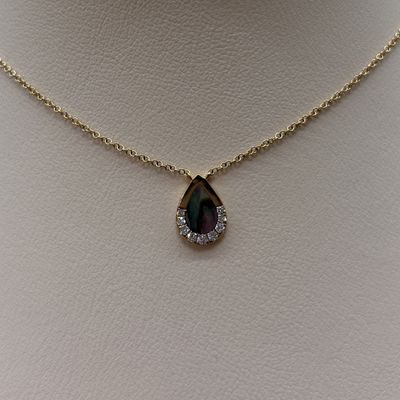 14KY Abalone &amp; Diamond Teardrop Pendant