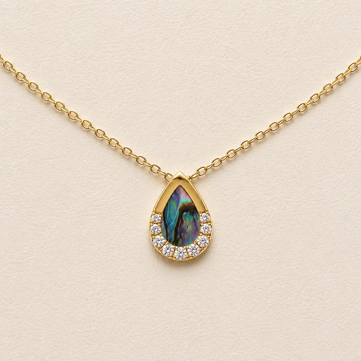 Abalone &amp; Diamond Halo Teardrop Pendant