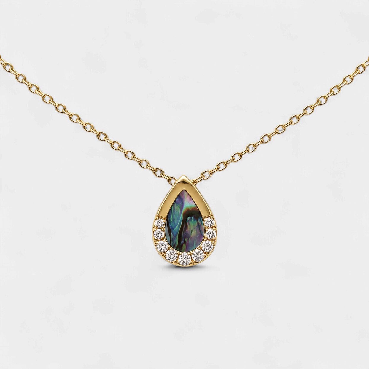 Abalone Diamond Halo Teardrop Pendant