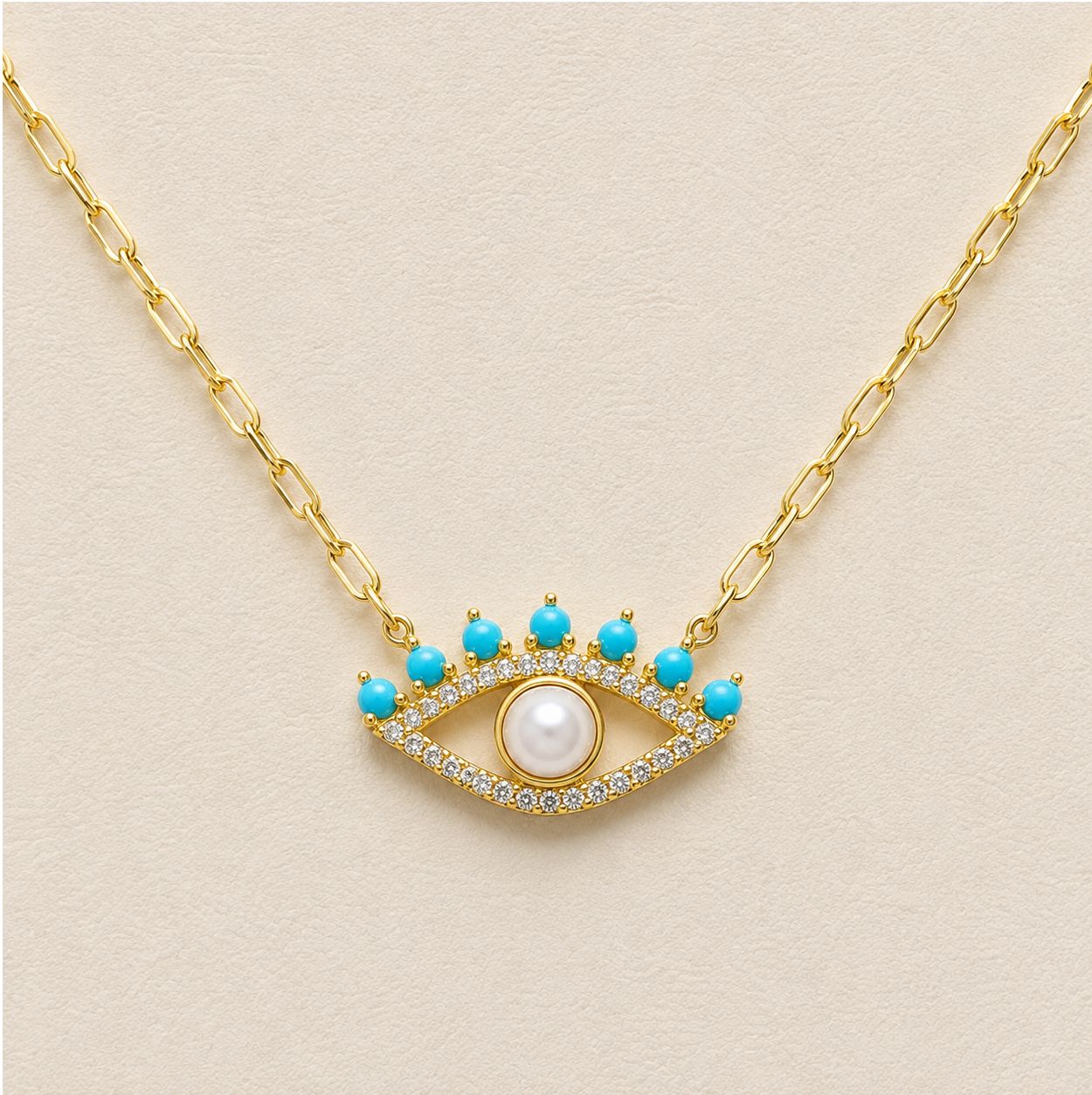 Evil Eye Light Blue Enamel Pearl Necklace