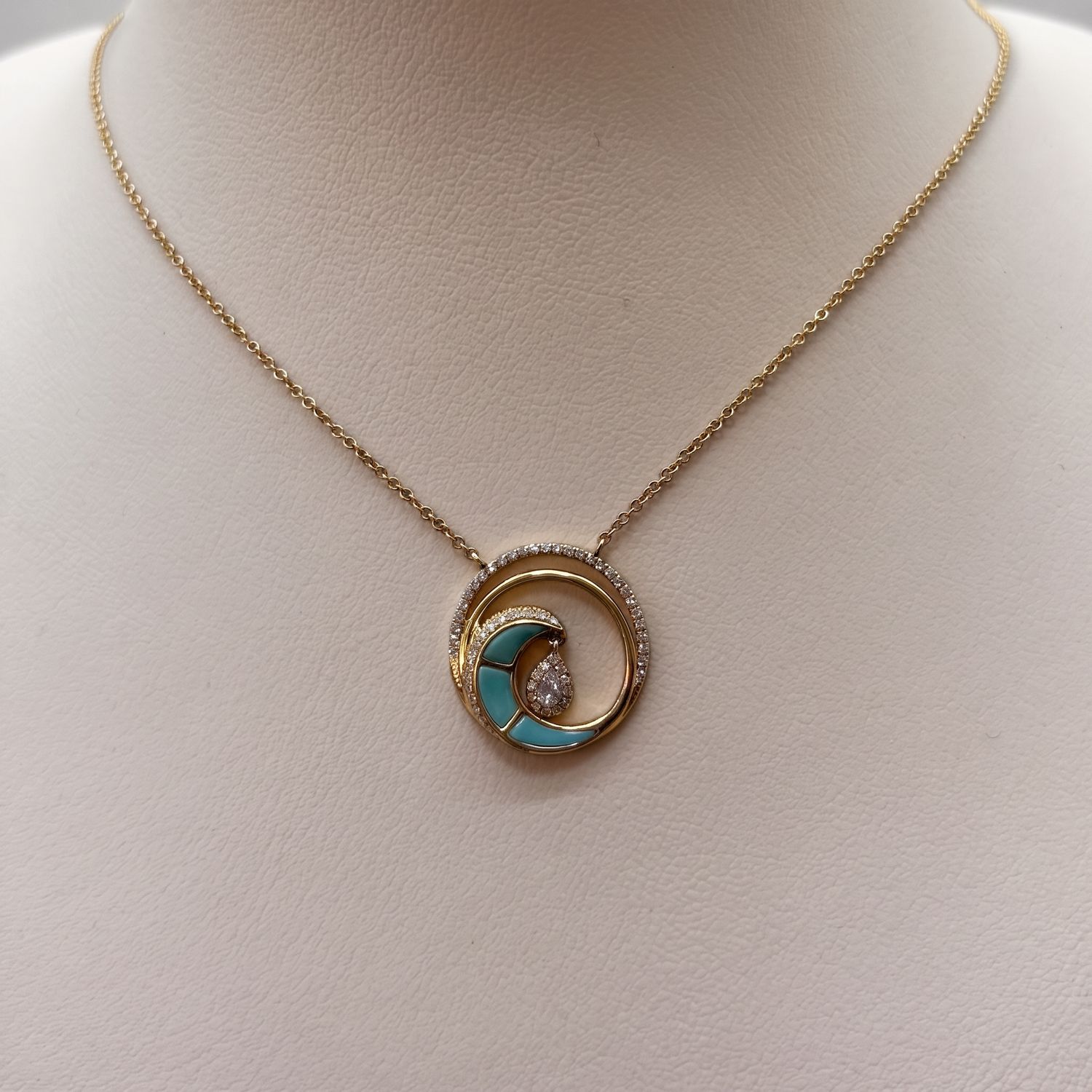 Circle Wave Diamond Pendant w/ Blue Enamel