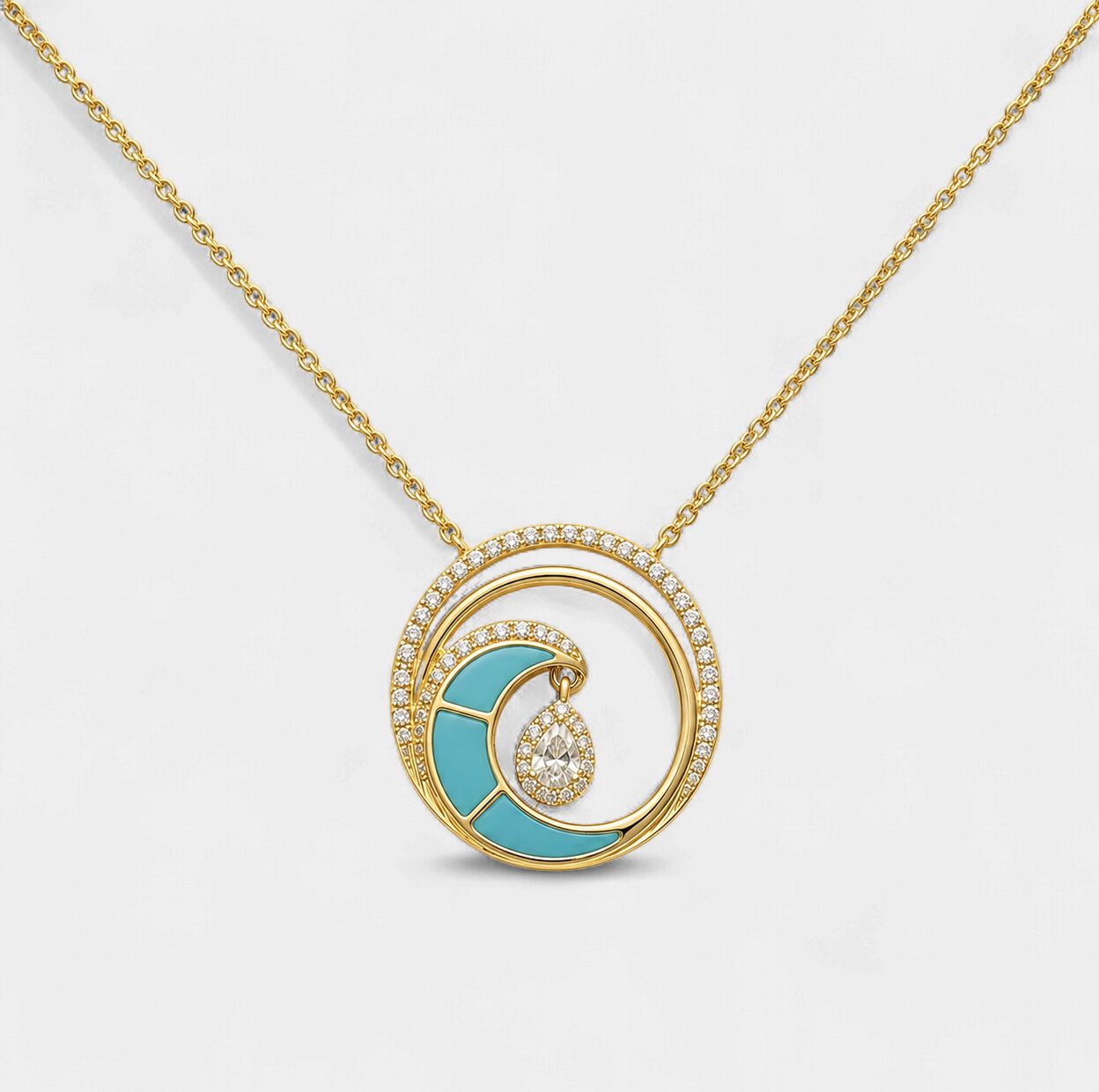 Turquoise Circle Wave Diamond Pendant