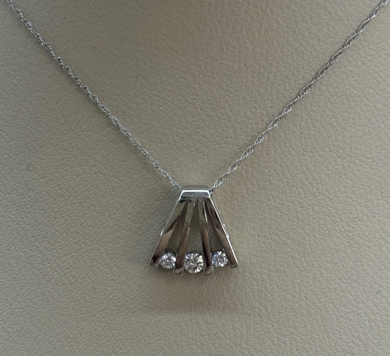 14KW 3-Stone Diamond Pendant