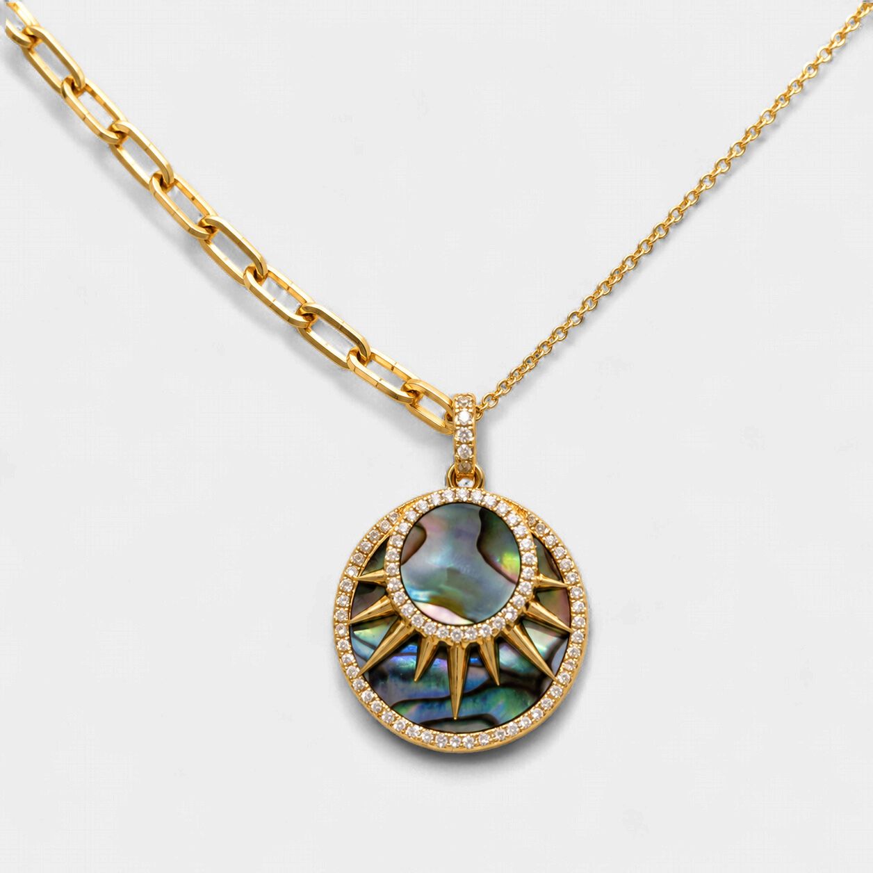 Abalone Sun and Moon Diamond Medallion Pendant